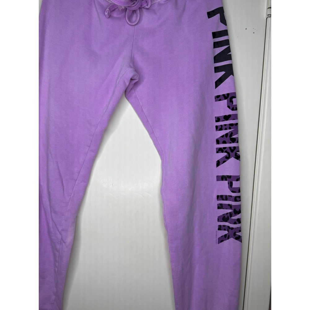 Victorias Secret PINK Purple Joggers Leopard Print Logo Sweatpants Womens Small